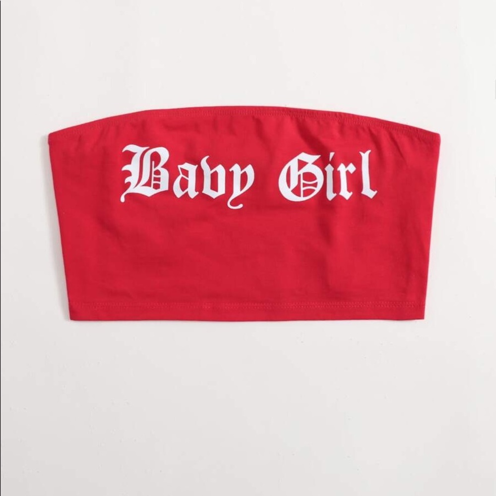 Red “ Baby “ bandeau top / crop top